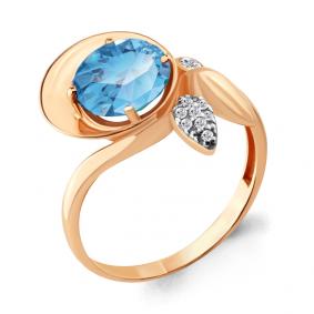 Кольцо из золочёного серебра AQUAMARINE А6901988А-п с фианитом и турмалином А6901988А-п фото