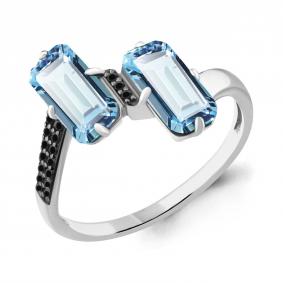 Серебряное кольцо AQUAMARINE А6902288Ч с турмалином и ювелирным кристаллом А6902288Ч фото