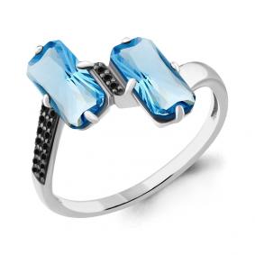 Серебряное кольцо AQUAMARINE А6902292Ч с топазом и ювелирным кристаллом А6902292Ч фото