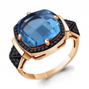 Кольцо из золочёного серебра AQUAMARINE А6902392Ч-п с топазом и ювелирным кристаллом А6902392Ч-п фото