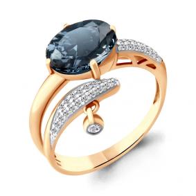 Кольцо из золочёного серебра AQUAMARINE А6902483А-п с фианитом и ювелирным кристаллом А6902483А-п фото
