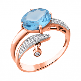 Кольцо из золочёного серебра AQUAMARINE А6902492А-п с топазом и фианитом А6902492А-п фото