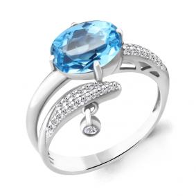 Серебряное кольцо AQUAMARINE А6902492А с топазом и фианитом А6902492А фото