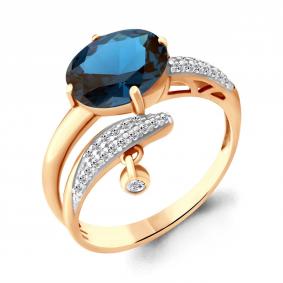 Кольцо из золочёного серебра AQUAMARINE А6902493А-п с фианитом и Лондон топазом А6902493А-п фото