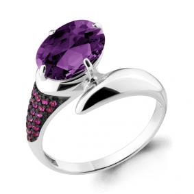 Серебряное кольцо AQUAMARINE А6902584В с фианитом и аметистом А6902584В фото