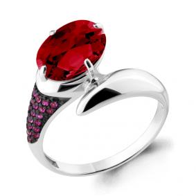 Серебряное кольцо AQUAMARINE А6902585В с фианитом и гранатом А6902585В фото