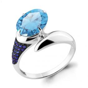 Серебряное кольцо AQUAMARINE А6902588Б с гидротермальным сапфиром и турмалином А6902588Б фото