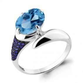 Серебряное кольцо AQUAMARINE А6902592Б с топазом и гидротермальным сапфиром А6902592Б фото