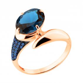 Кольцо из золочёного серебра AQUAMARINE А6902593Б-п с гидротермальным сапфиром, миксом камней и Лондон топазом А6902593Б-п фото