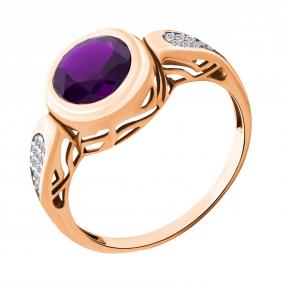 Кольцо из золочёного серебра AQUAMARINE А6902684А-п с фианитом и аметистом А6902684А-п фото