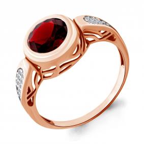 Кольцо из золочёного серебра AQUAMARINE А6902685А-п с фианитом и гранатом А6902685А-п фото