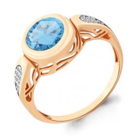 Кольцо из золочёного серебра AQUAMARINE А6902688А-п с фианитом и турмалином А6902688А-п фото