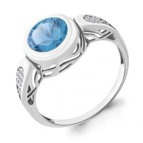 Серебряное кольцо AQUAMARINE А6902688А с фианитом и турмалином А6902688А фото