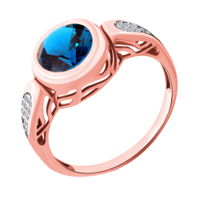 Кольцо из золочёного серебра AQUAMARINE А6902693А-п с фианитом и Лондон топазом А6902693А-п фото