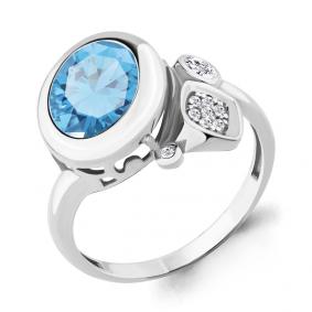 Серебряное кольцо AQUAMARINE А6902788А с фианитом и турмалином А6902788А фото