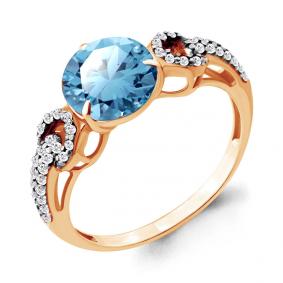 Кольцо из золочёного серебра AQUAMARINE А6903188А-п с фианитом и турмалином А6903188А-п фото