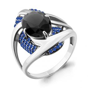 Серебряное кольцо AQUAMARINE А6903283Б с гидротермальным сапфиром и ювелирным кристаллом А6903283Б фото