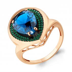 Кольцо из золочёного серебра AQUAMARINE А6903393Г-п с гидротермальным изумрудом и Лондон топазом А6903393Г-п фото