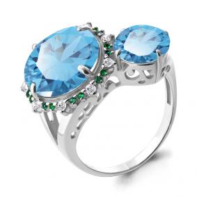 Серебряное кольцо AQUAMARINE А6903688Г с фианитом, гидротермальным изумрудом и турмалином А6903688Г фото