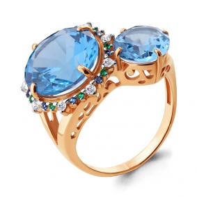 Кольцо из золочёного серебра AQUAMARINE А6903692БГ-п с топазом, фианитом, гидротермальным сапфиром, гидротермальным изумрудом и миксом камней А6903692БГ-п фото