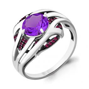 Серебряное кольцо AQUAMARINE А6903784В с аметистом и рубиновым корундом А6903784В фото