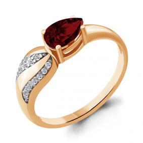 Кольцо из золочёного серебра AQUAMARINE А6904103А-п с фианитом и гранатом А6904103А-п фото