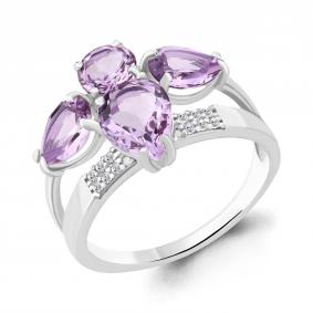 Серебряное кольцо AQUAMARINE А6904204А с фианитом и аметистом А6904204А фото