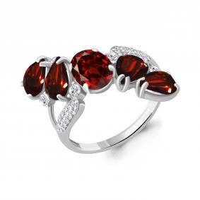 Серебряное кольцо AQUAMARINE А6904403А с фианитом и гранатом А6904403А фото