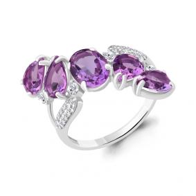 Серебряное кольцо AQUAMARINE А6904404А с фианитом и аметистом А6904404А фото