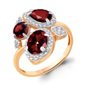 Кольцо из золочёного серебра AQUAMARINE А6904503А-п с фианитом и гранатом А6904503А-п фото