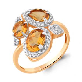 Кольцо из золочёного серебра AQUAMARINE А6904506А-п с фианитом и цитрином А6904506А-п фото