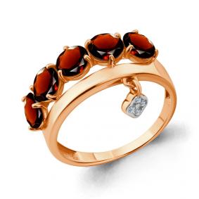 Кольцо из золочёного серебра AQUAMARINE А6904703А-п с фианитом и гранатом А6904703А-п фото