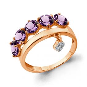 Кольцо из золочёного серебра AQUAMARINE А6904704А-п с фианитом и аметистом А6904704А-п фото