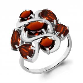 Серебряное кольцо AQUAMARINE А6904803 с фианитом и гранатом А6904803 фото