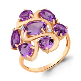 Кольцо из золочёного серебра AQUAMARINE А6904804-п с фианитом и аметистом А6904804-п фото