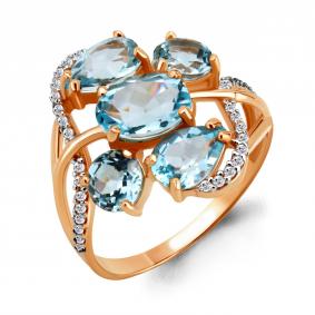 Кольцо из золочёного серебра AQUAMARINE А6904902А-п с топазом и фианитом А6904902А-п фото