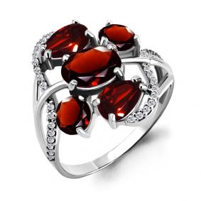Серебряное кольцо AQUAMARINE А6904903А с фианитом и гранатом А6904903А фото
