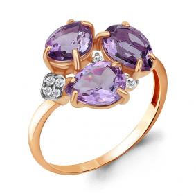 Кольцо из золочёного серебра AQUAMARINE А6905004А-п с фианитом и аметистом А6905004А-п фото