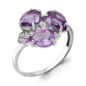 Серебряное кольцо AQUAMARINE А6905004А с фианитом и аметистом А6905004А фото