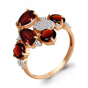 Кольцо из золочёного серебра AQUAMARINE А6905303А-п с фианитом и гранатом А6905303А-п фото