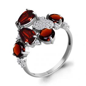 Серебряное кольцо AQUAMARINE А6905303А с фианитом и гранатом А6905303А фото