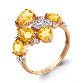 Кольцо из золочёного серебра AQUAMARINE А6905306А-п с фианитом и цитрином А6905306А-п фото
