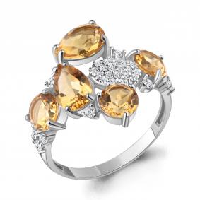 Серебряное кольцо AQUAMARINE А6905306А с фианитом и цитрином А6905306А фото
