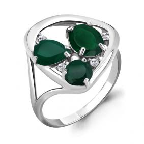 Серебряное кольцо AQUAMARINE А6905409А с фианитом и агатом А6905409А фото