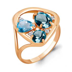 Кольцо из золочёного серебра AQUAMARINE А6905462-п с топазом, фианитом и Лондон топазом А6905462-п фото