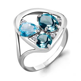 Серебряное кольцо AQUAMARINE А6905462 с топазом, фианитом и Лондон топазом А6905462 фото