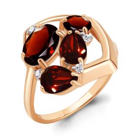 Кольцо из золочёного серебра AQUAMARINE А6905603А-п с фианитом и гранатом А6905603А-п фото