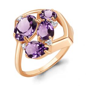 Кольцо из золочёного серебра AQUAMARINE А6905604А-п с фианитом и аметистом А6905604А-п фото