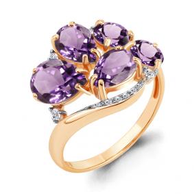 Кольцо из золочёного серебра AQUAMARINE А6905704А-п с фианитом и аметистом А6905704А-п фото