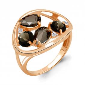 Кольцо из золочёного серебра AQUAMARINE А6905801А-п с фианитом и кварцем А6905801А-п фото